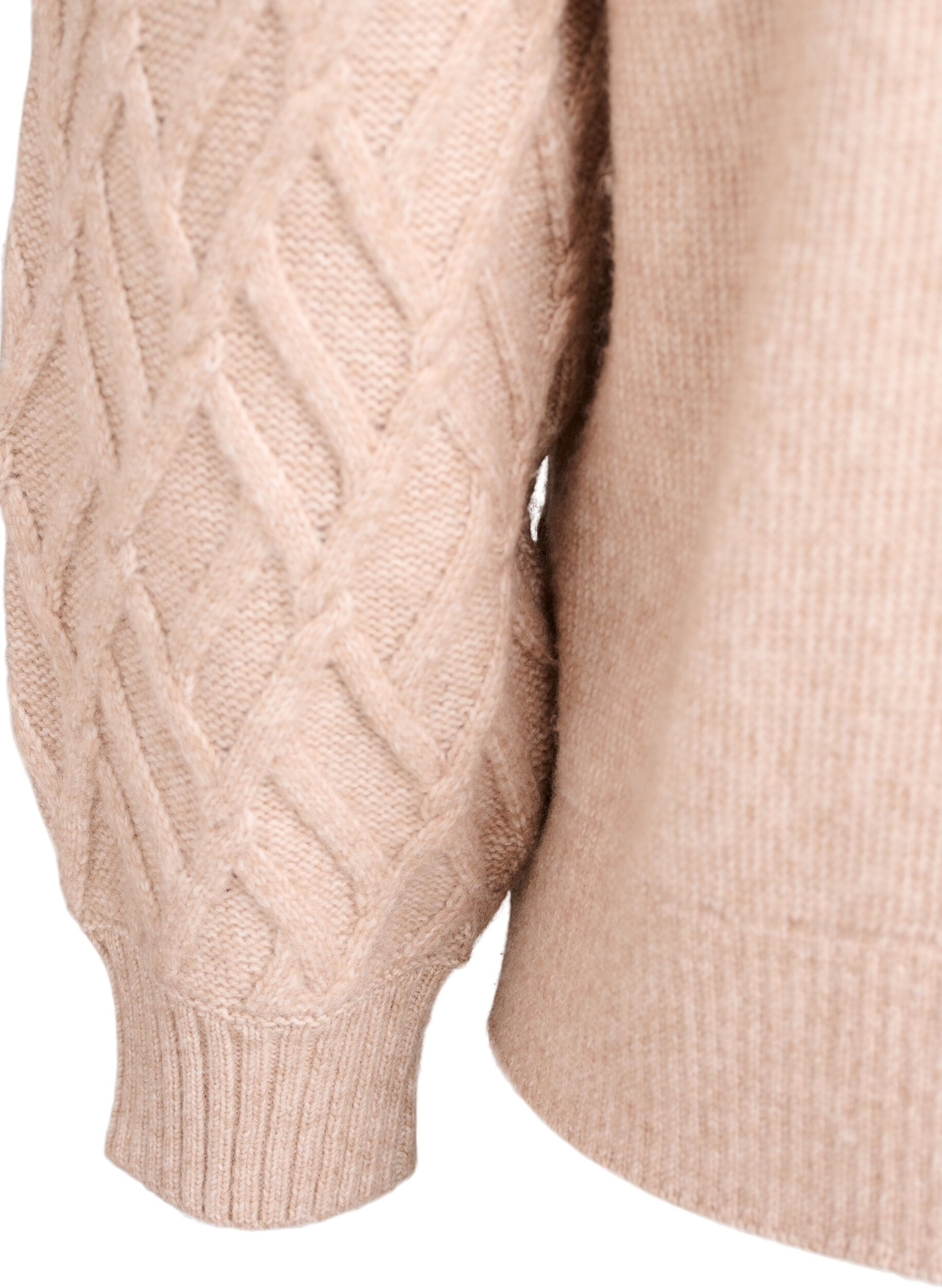 ZizziKabelgebreid vest met parelknopen, Beige, Packshot image number 3