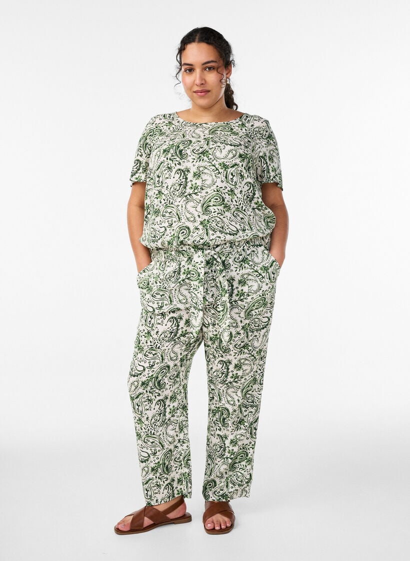 Viscose blouse met korte mouwen en print, Groen, Model image number 1