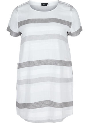 Gestreepte jurk met korte mouwen, White Stripe, Packshot image number 0