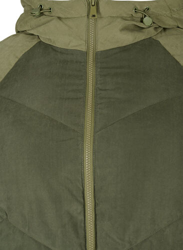 Lange kleurblokken winterjas met capuchon., Forest Night Comb, Packshot image number 2
