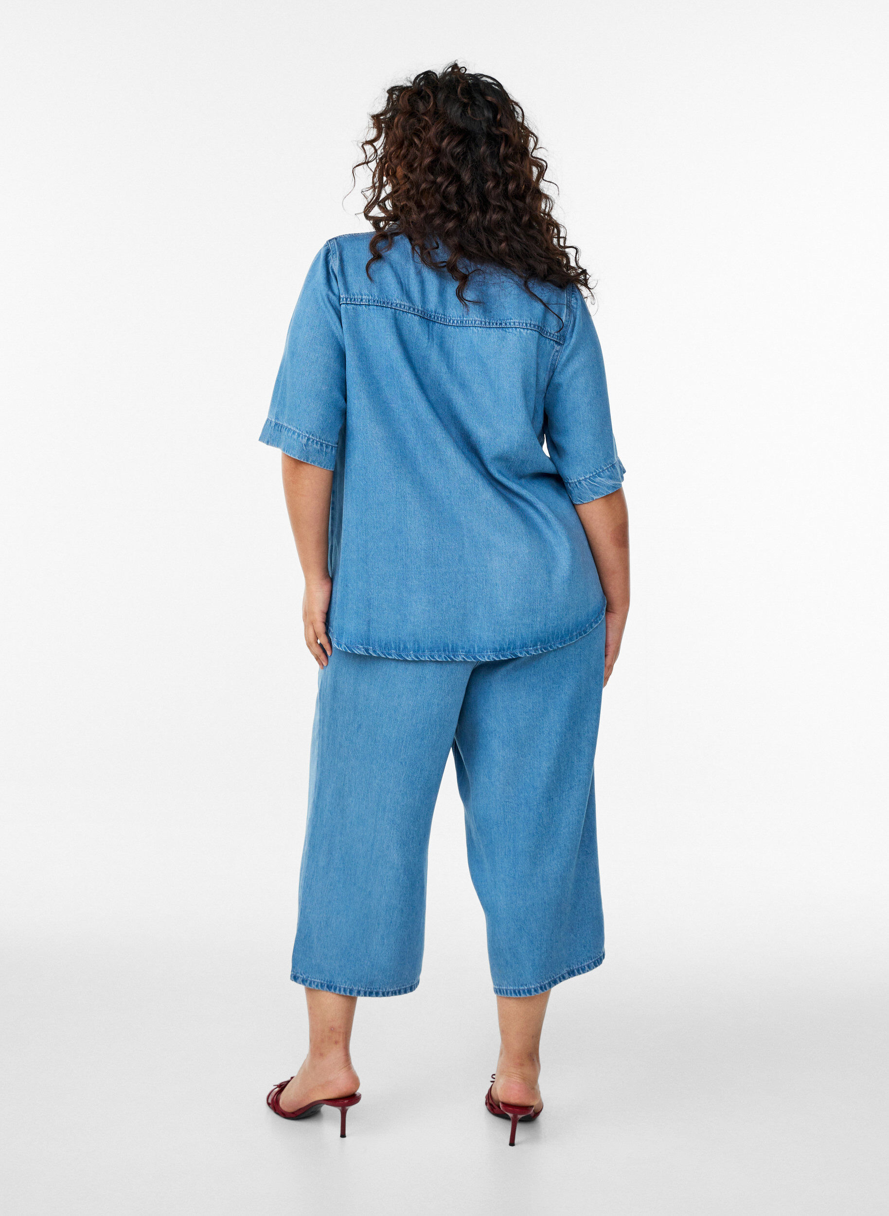 ZizziDenimlook lyocell shirt met korte mouwen, Blauw, Model image number 2