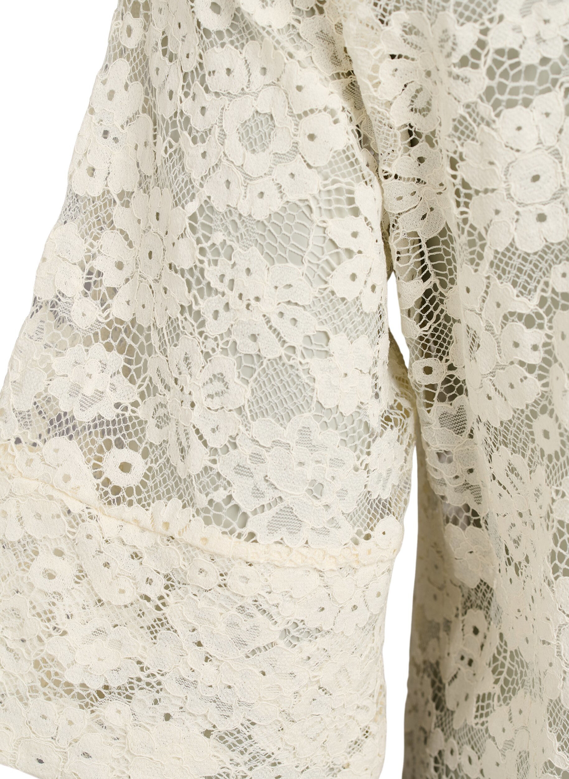 Zizzi Blouse en dentelle avec col et manches 1/2, Vanille, Packshot image number 3