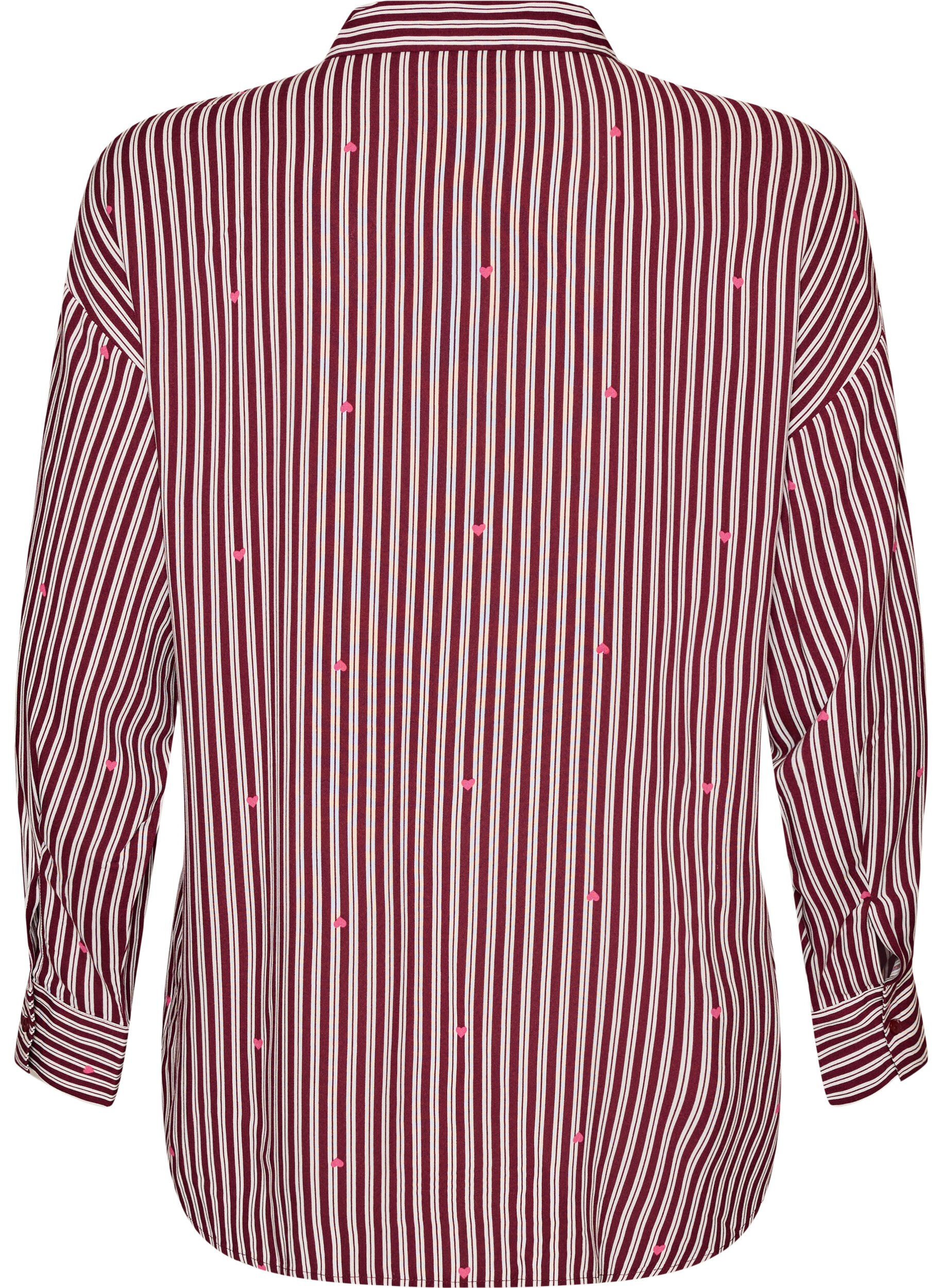 ZizziNachtshirt met strepen en hartjes, Donker Bordeaux, Packshot image number 1