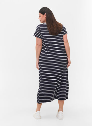 Gestreepte midi-jurk met korte mouwen, Night Sky Stripe, Model image number 0