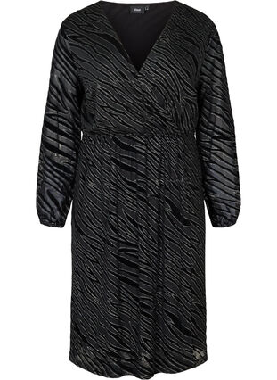 Robe à motifs avec des paillettes et un col en V, Black w Glitter, Packshot image number 0