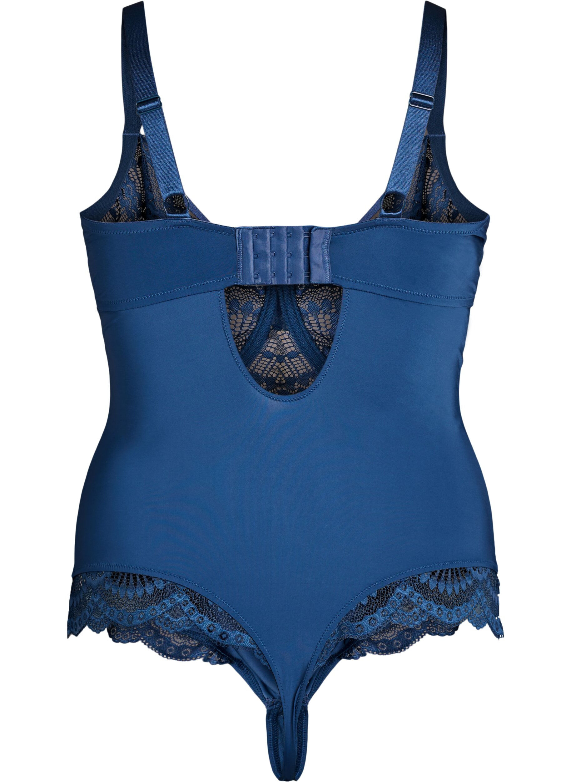 Zizzi Body en dentelle &agrave; armatures avec d&eacute;tails de lani&egrave;res, Bleu, Packshot image number 1
