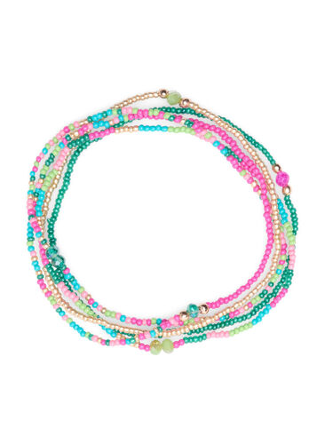 Pack de 5 bracelets en perles, Hot Pink/Green Mix, Packshot image number 0