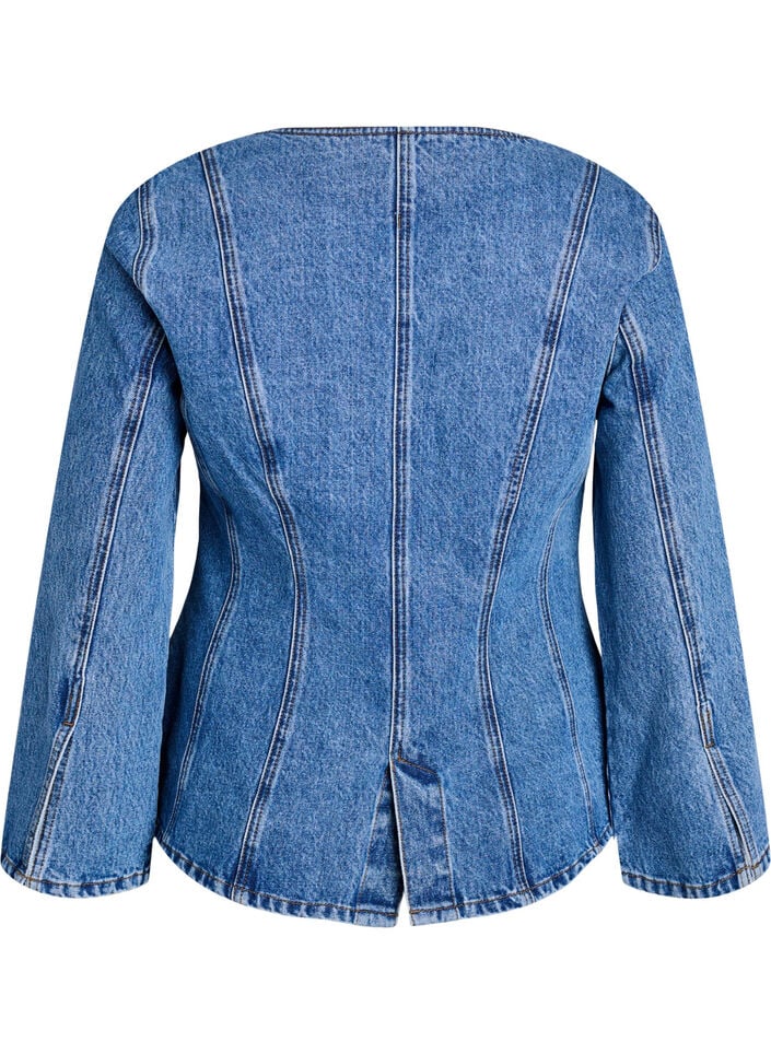 Veste en jean avec coutures galbantes et col en V, Bleu, Packshot