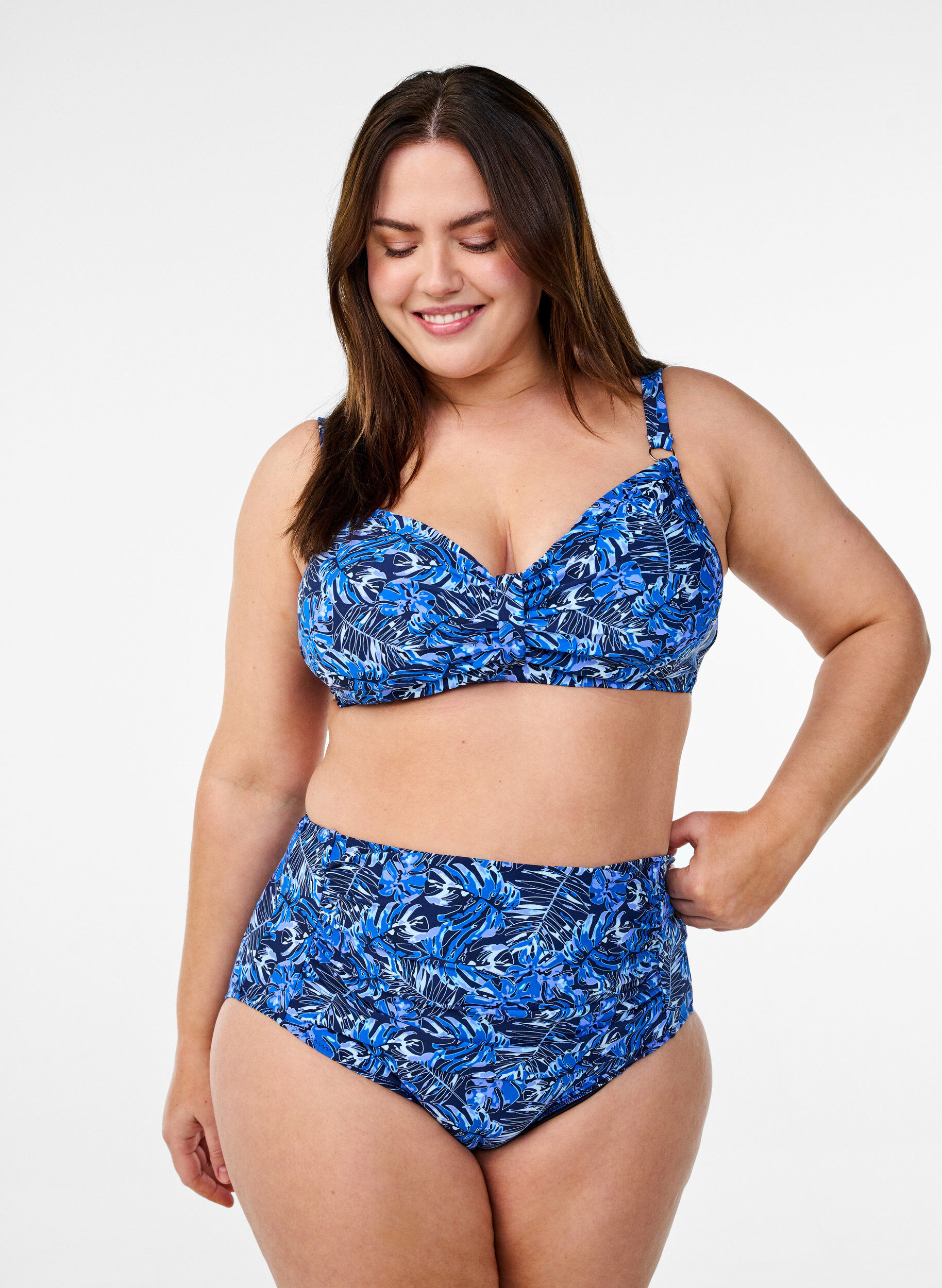 ZizziCulotte de bikini taille haute &agrave; motif, Bleu, Model image number 0