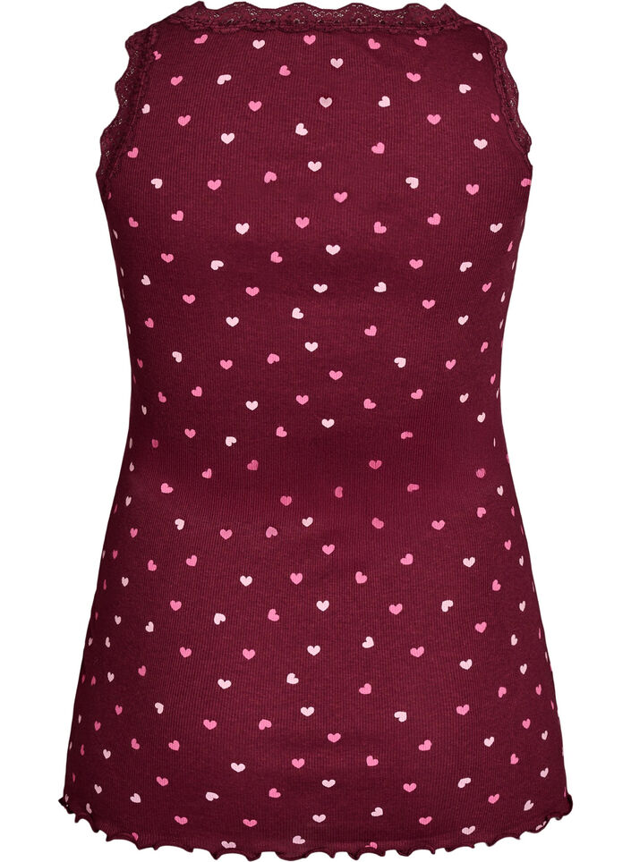 Top avec imprim&eacute; et bord en dentelle, Bordeaux, Packshot image number 1