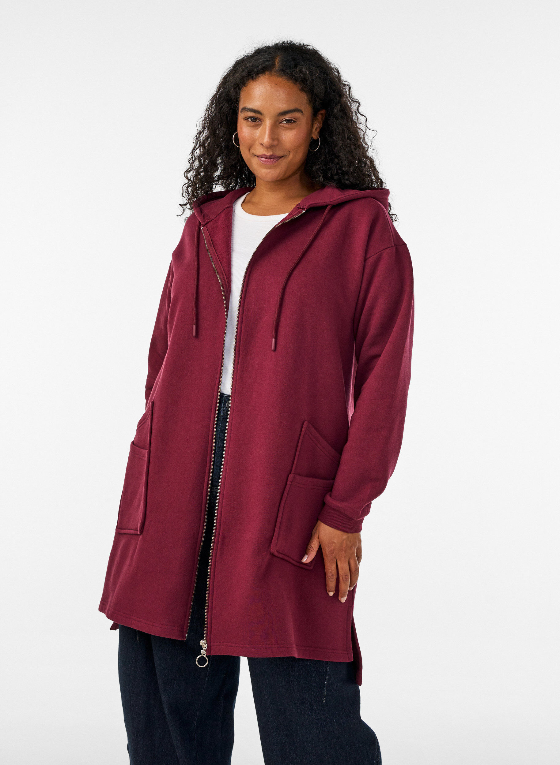 ZizziLang vest met capuchon en ritssluiting, Rood, Model image number 0