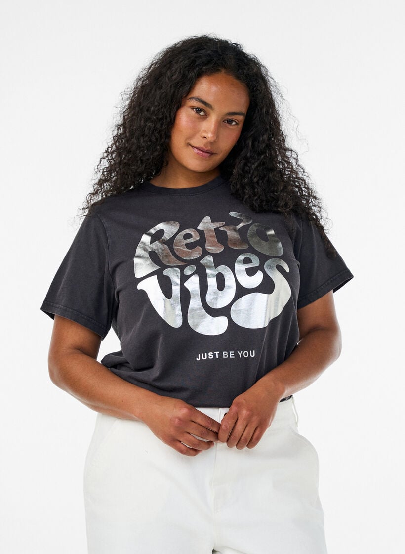 T-shirt graphique en coton bio, Noir, Model image number 0