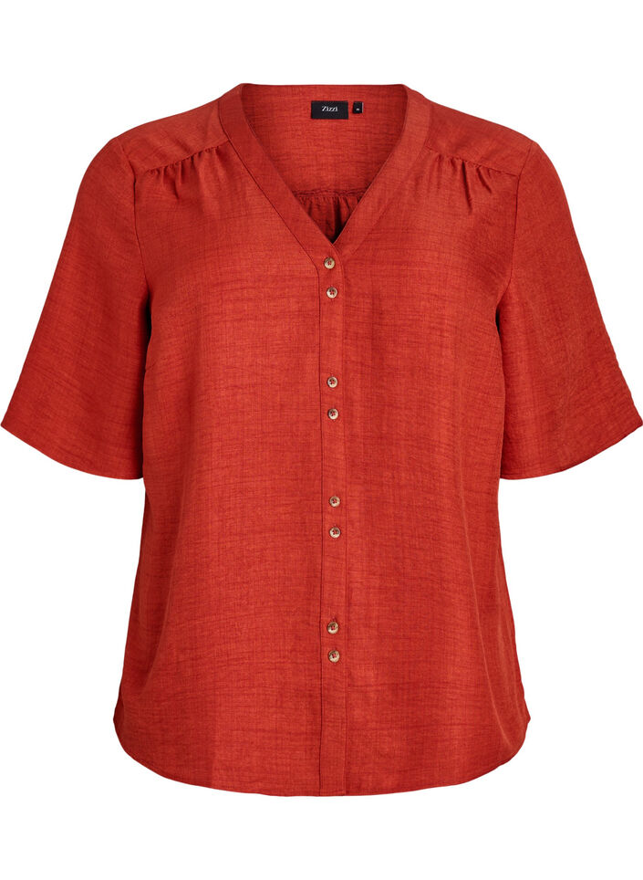 Overhemd blouse met V-hals en korte mouwen, Rood, Packshot image number 0