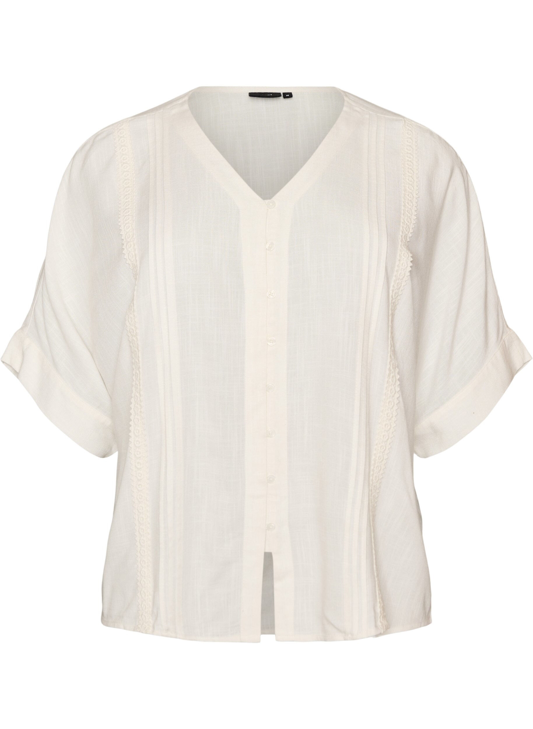 ZizziViscose blouse met crochet detail en knopen, Vanille, Packshot image number 0