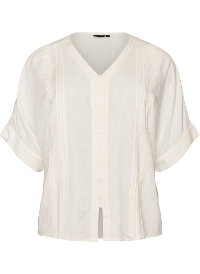 Viscose blouse met crochet detail en knopen, Vanille, Packshot image number 0
