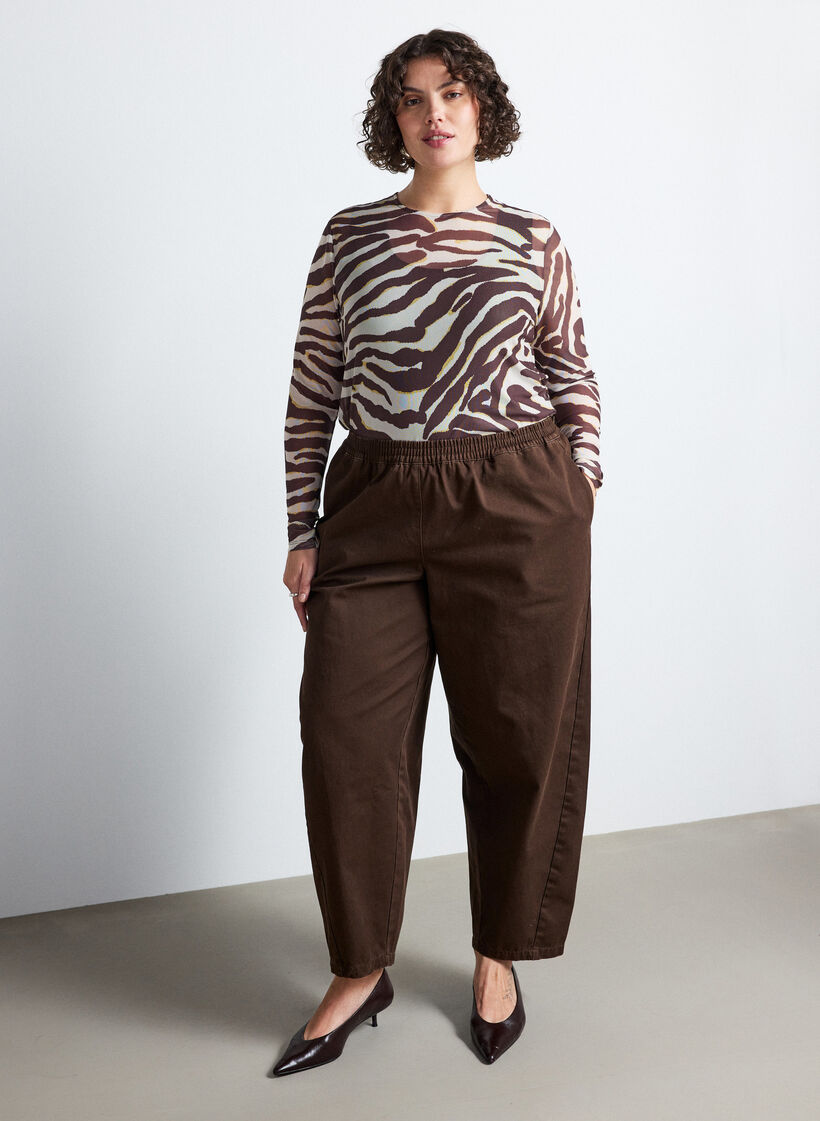 Mesh blouse met print, Bruin, Model image number 1