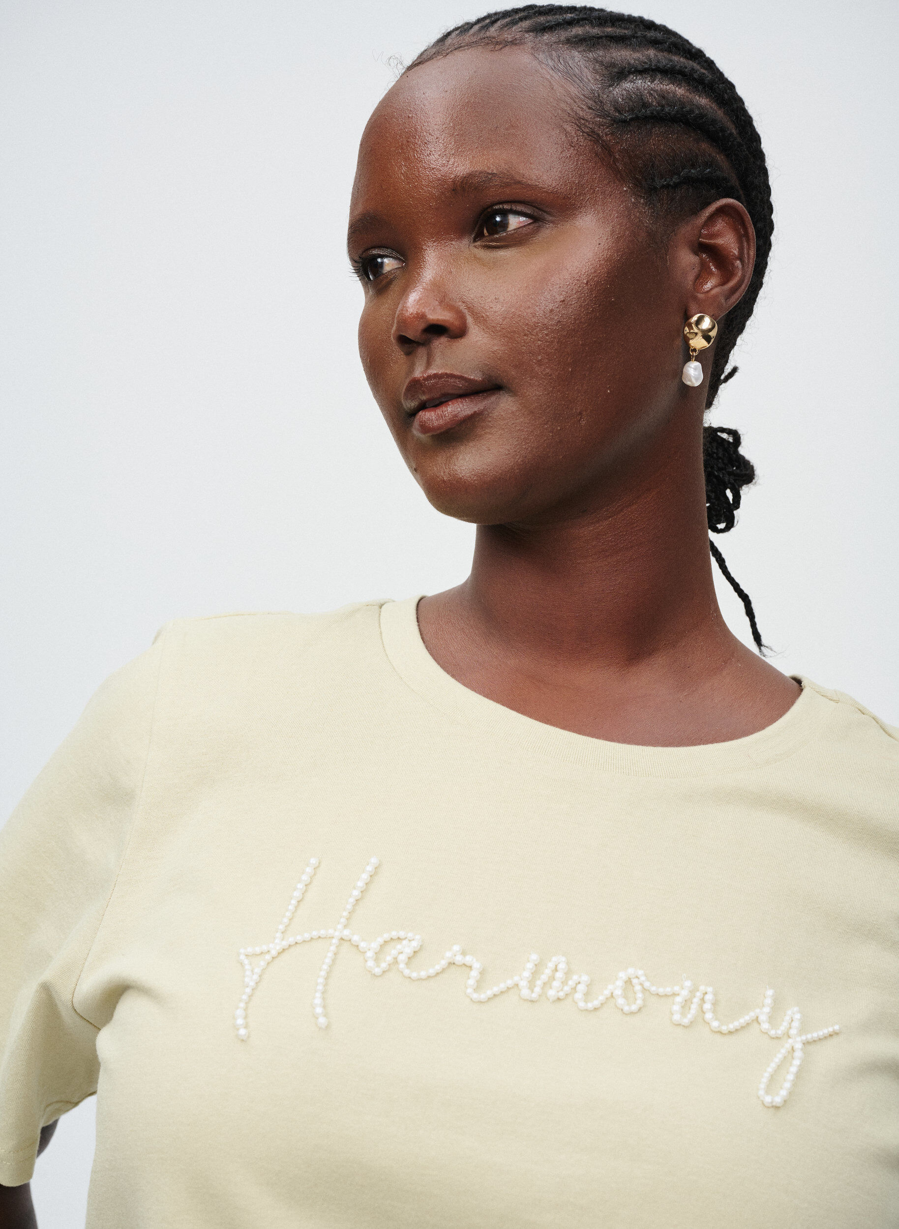 ZizziT-shirt in biologisch katoen met pareltekst, Beige, Image image number 0