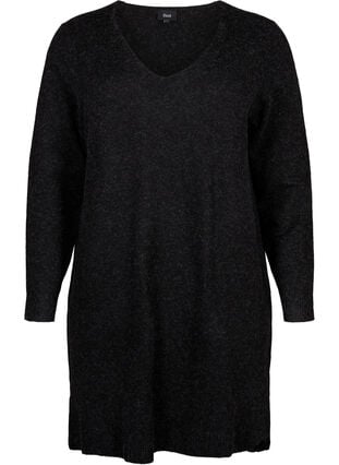 Robe en tricot avec fente, Dark Grey Melange, Packshot image number 0