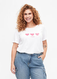 Katoenen T-shirt met ronde hals en print, B. White W. Hearts, Model