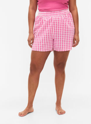 Short pyjama en coton à carreaux, Pink Check, Model image number 2