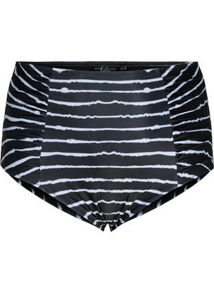 Bas de bikini à rayée avec taille haute, Black White Stripe, Packshot image number 0
