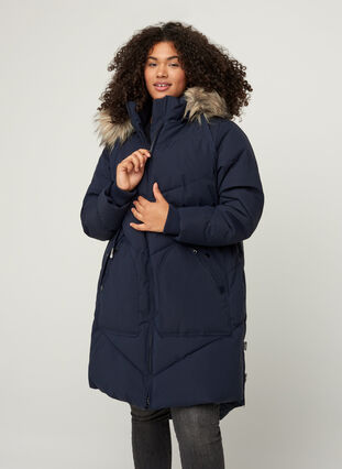 Manteau d'hiver avec capuche et bordure en fausse fourrure, Night Sky, Model image number 0