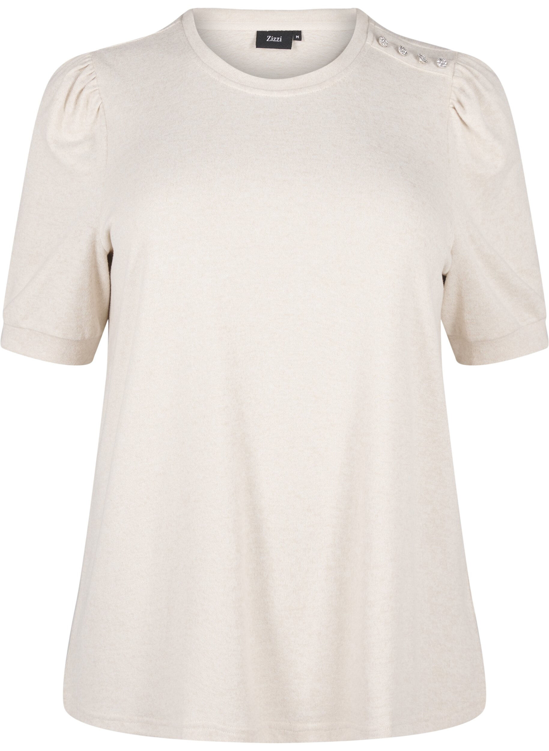 ZizziBlouse met knoopdetail en korte pofmouwen, Beige, Packshot image number 0