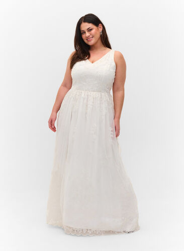 Robe de mariée sans manches avec col en V, Star White, Model image number 0