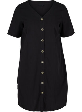 Robe en coton à manches courtes avec boutons, Black, Packshot image number 0