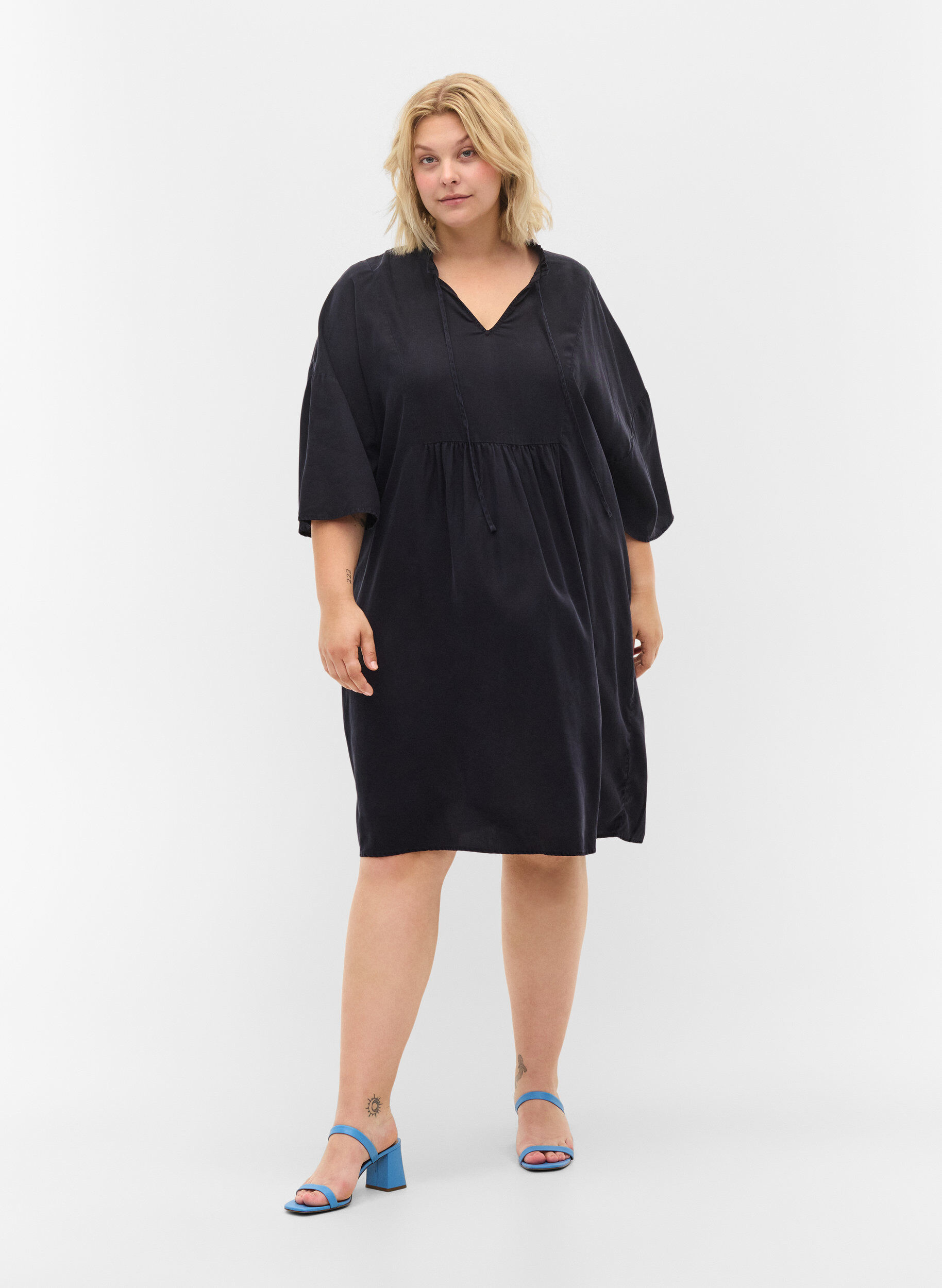 ZizziJurk met 3/4 mouwen van lyocell (TENCEL&trade;), Black, Model image number 2