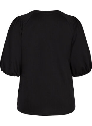 Sweat blouse met pofmouwen, Black, Packshot image number 1