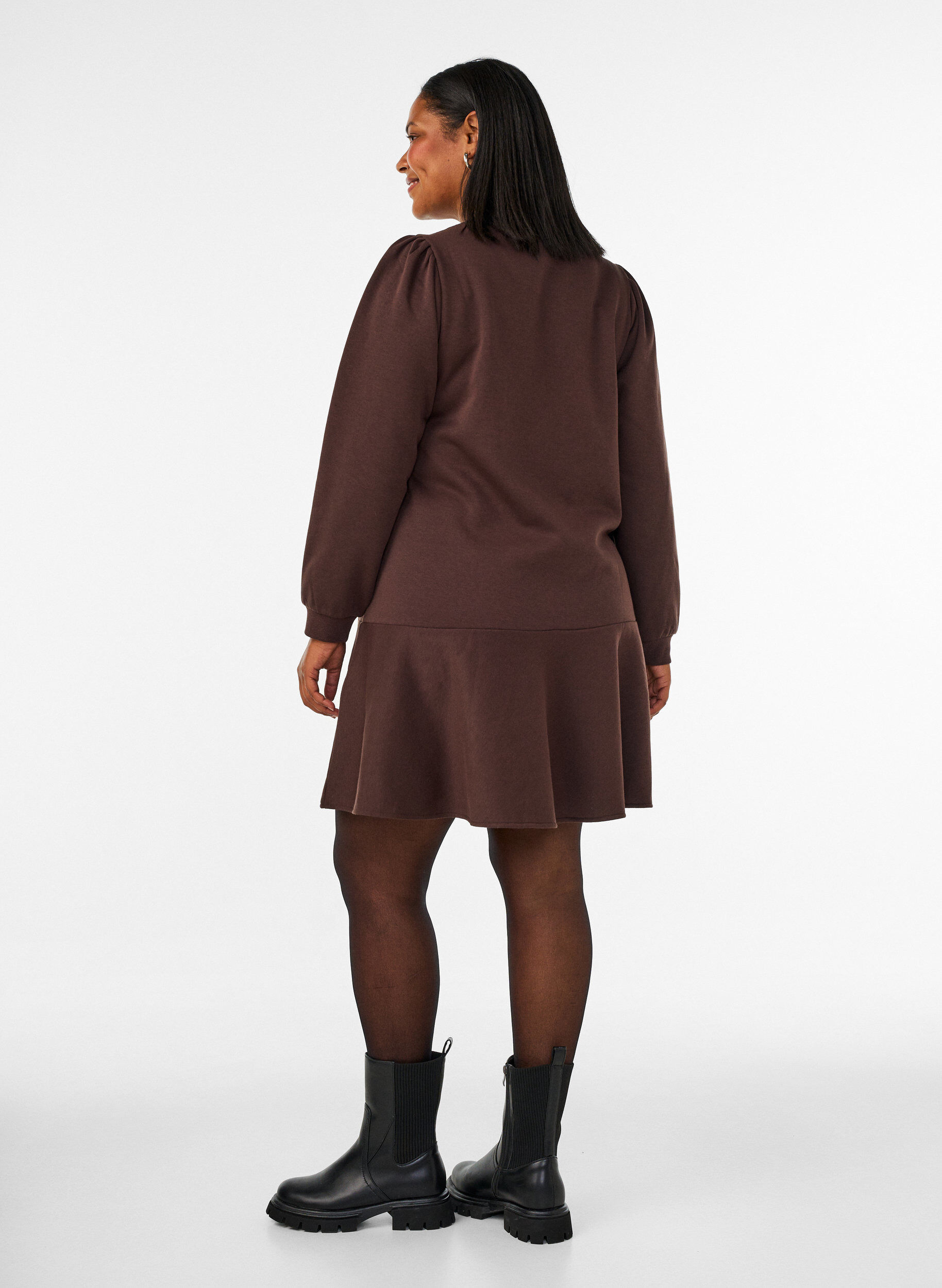 ZizziSweatshirtjurk met ruches in laagjes en A-lijnvorm, Bruin, Model image number 2