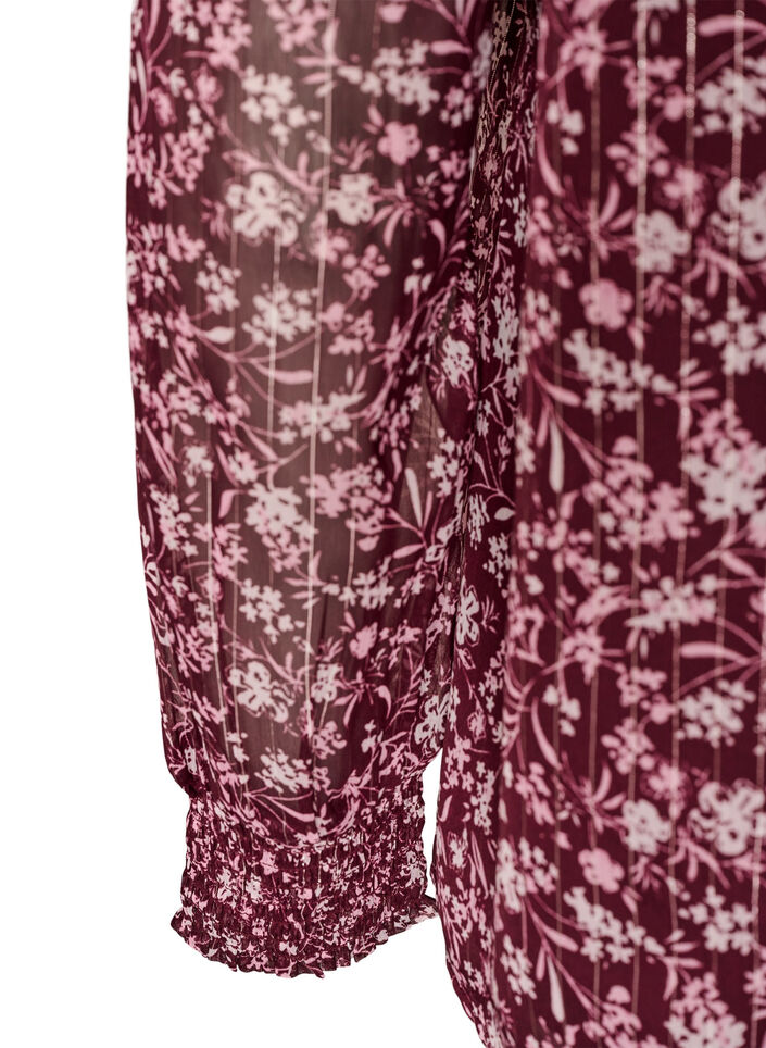Blouse met bloemenprint en glitterdraad, Rood, Packshot image number 3