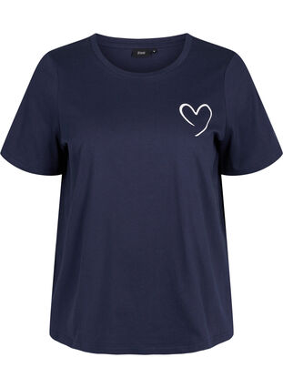 Pyjama T-shirt in katoen met korte mouwen, Navy Blazer w. Heart, Packshot image number 0