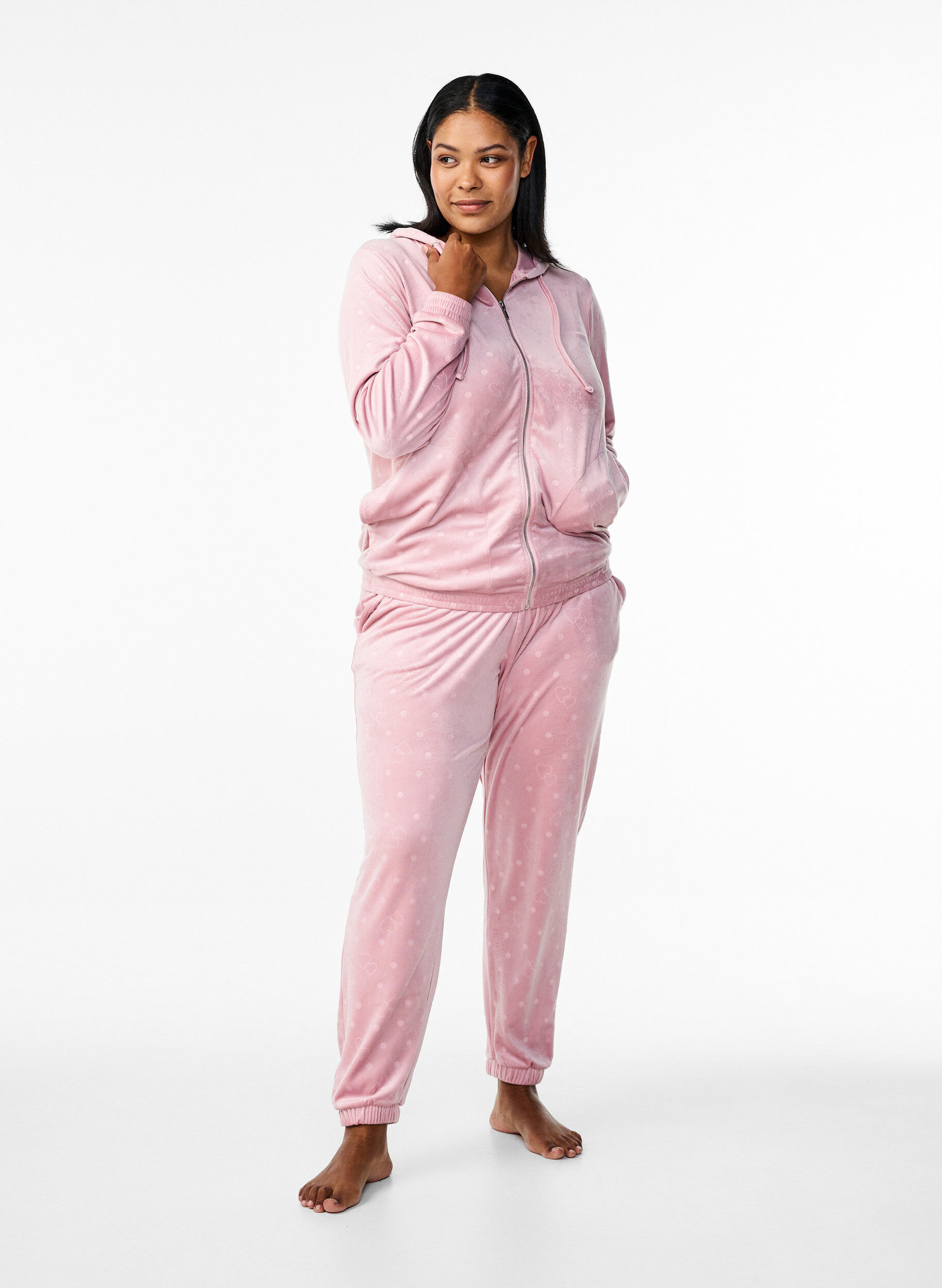 Zizzi Pantalon en velours avec motif gaufr&eacute;, Rose, Model image number 0