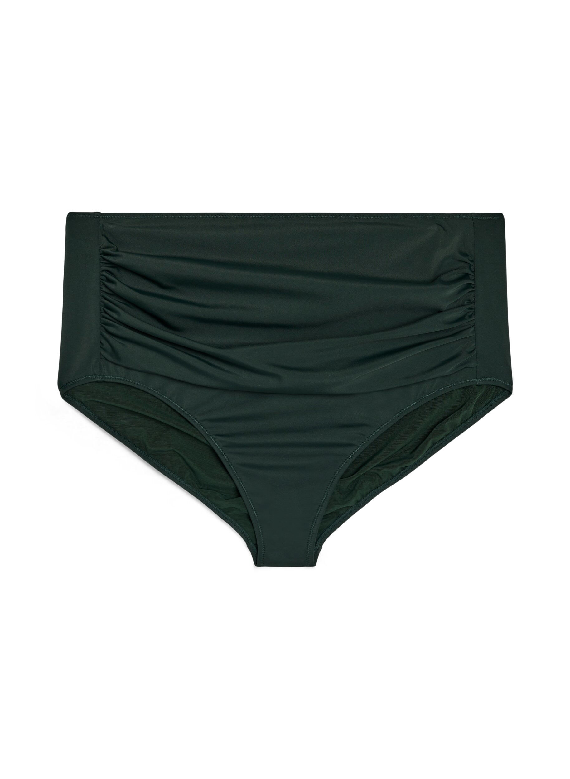 Zizzi Culotte de bikini taille haute avec drap&eacute;, Vert fonc&eacute;, Packshot image number 0
