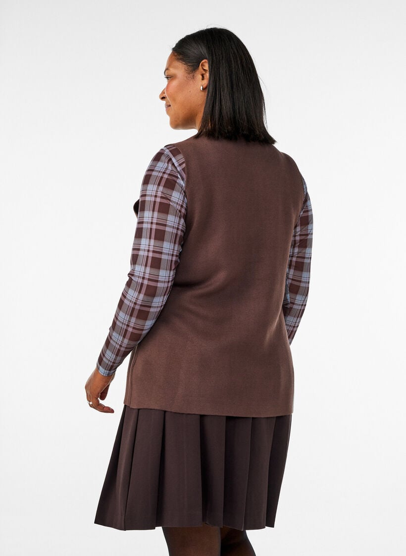 Mouwloze breisel vest met decoratieve knopen, Bruin, Model