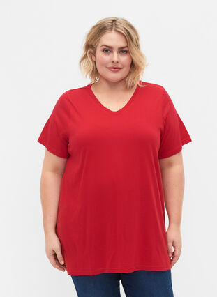 T-shirt met korte mouwen en a-vorm, Lipstick Red, Model image number 0