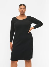 Nauw aansluitende jurk met lange mouwen en een split, Black, Model