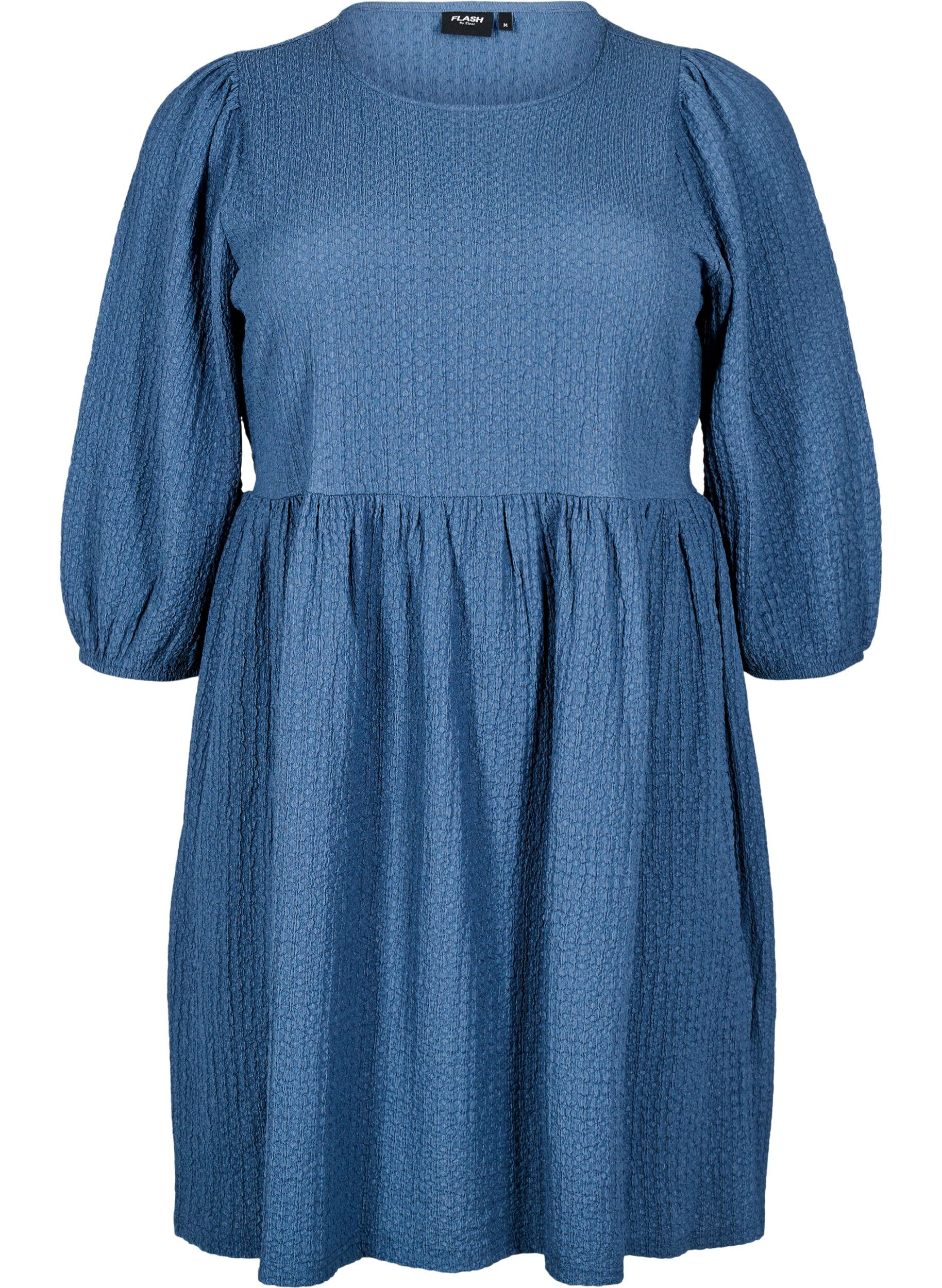 ZizziFLASH - Korte jurk met textuur en 3/4 mouwen, Sargasso Sea, Packshot image number 0