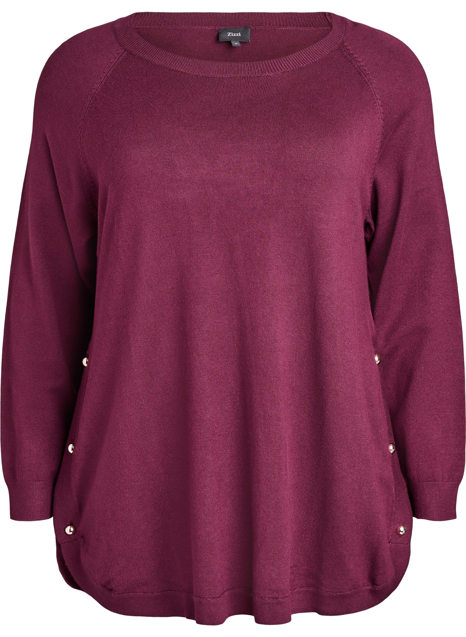 ZizziGebreide blouse met knoopjes aan de zijkant, Rood, Packshot image number 0
