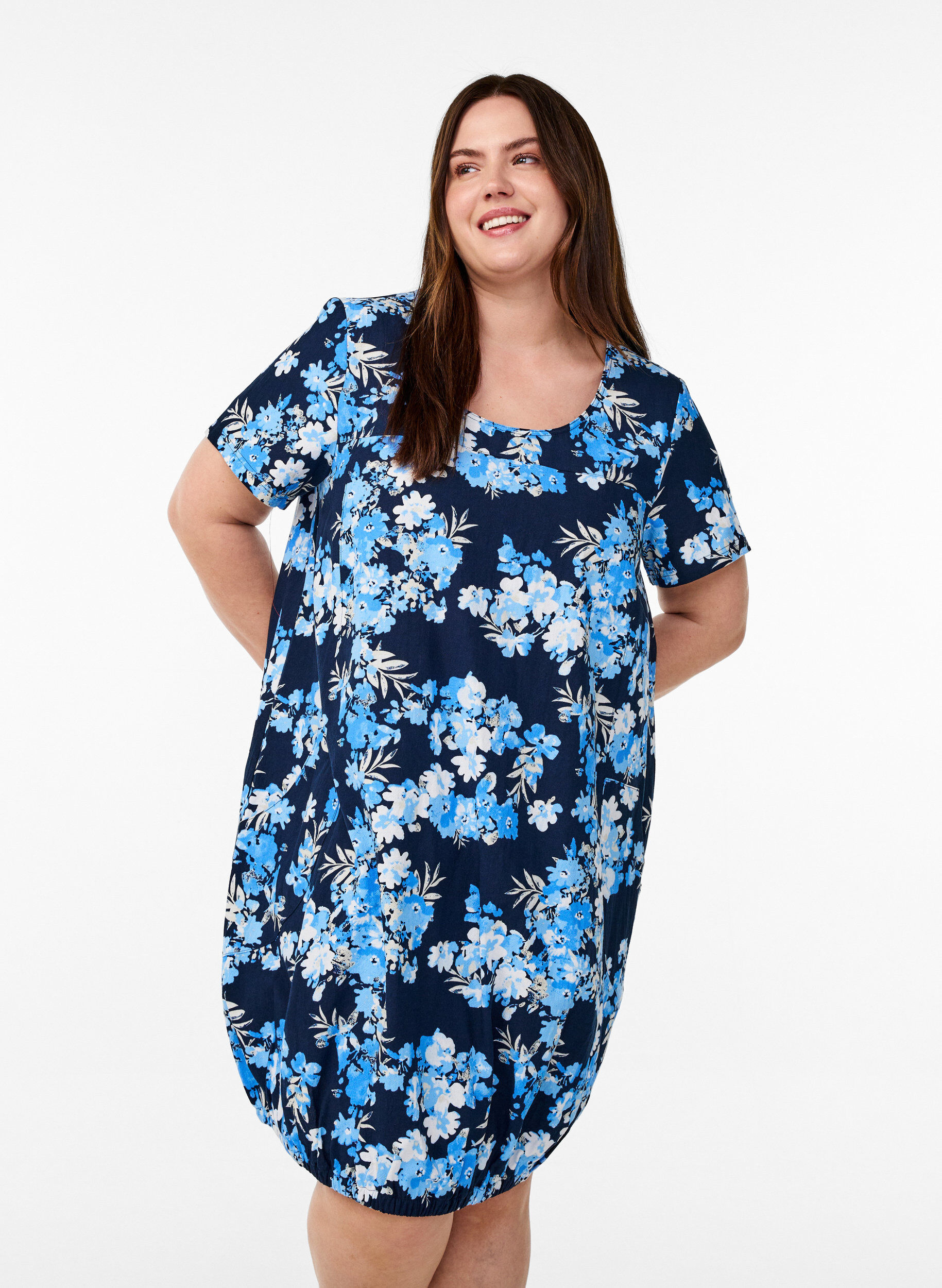 ZizziRobe en coton &agrave; manches courtes avec imprim&eacute;, Bleu, Model image number 0