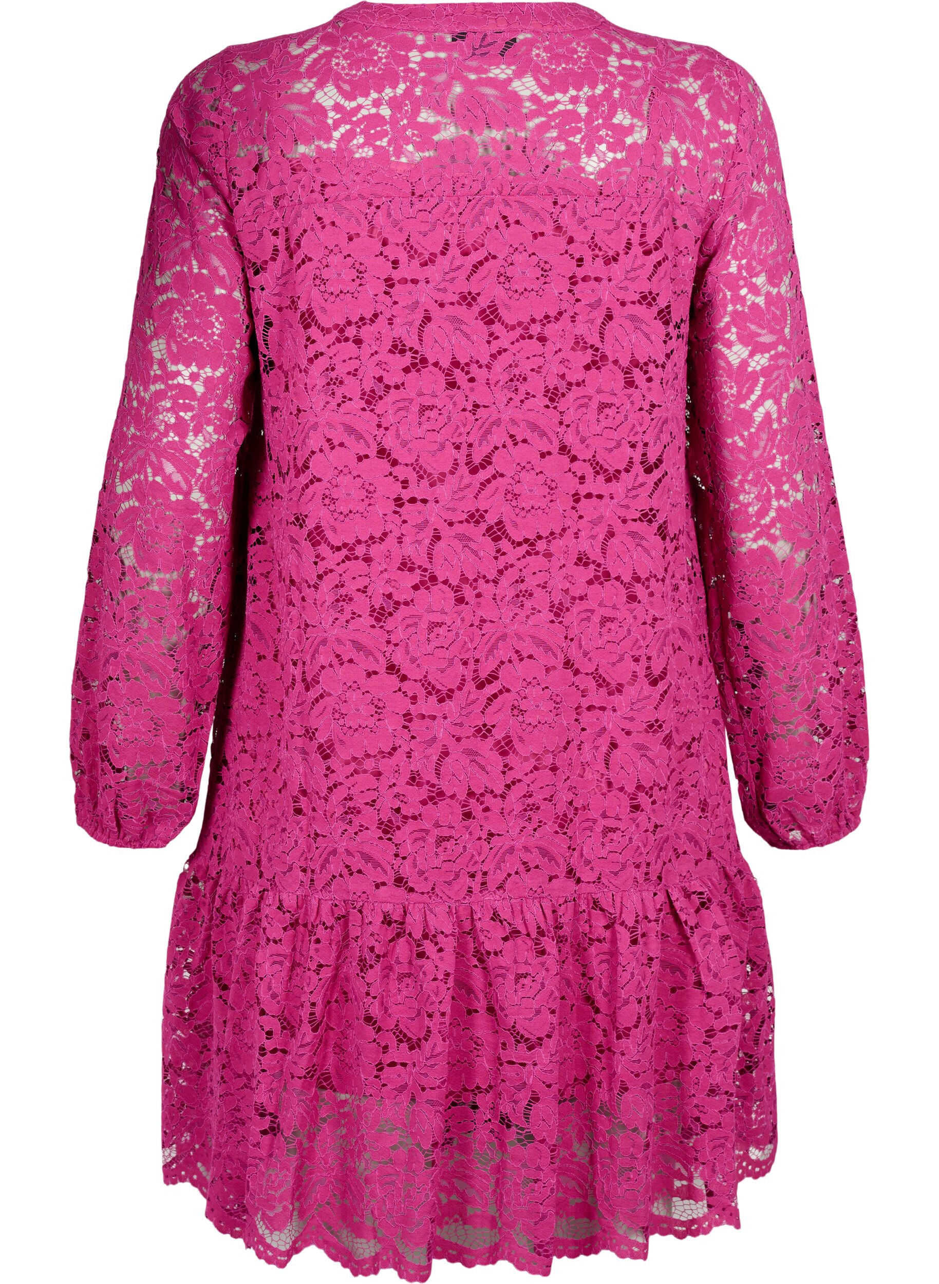 Zizzi Robe en dentelle avec boutons et forme en A, Festival Fuchsia, Packshot image number 1