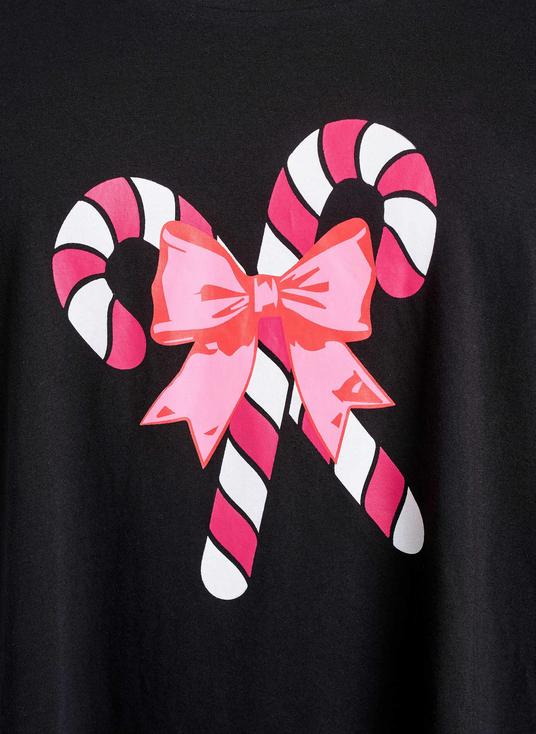 ZizziNachthemd in biologisch katoen met kerstmotief, Zwart, Packshot image number 2