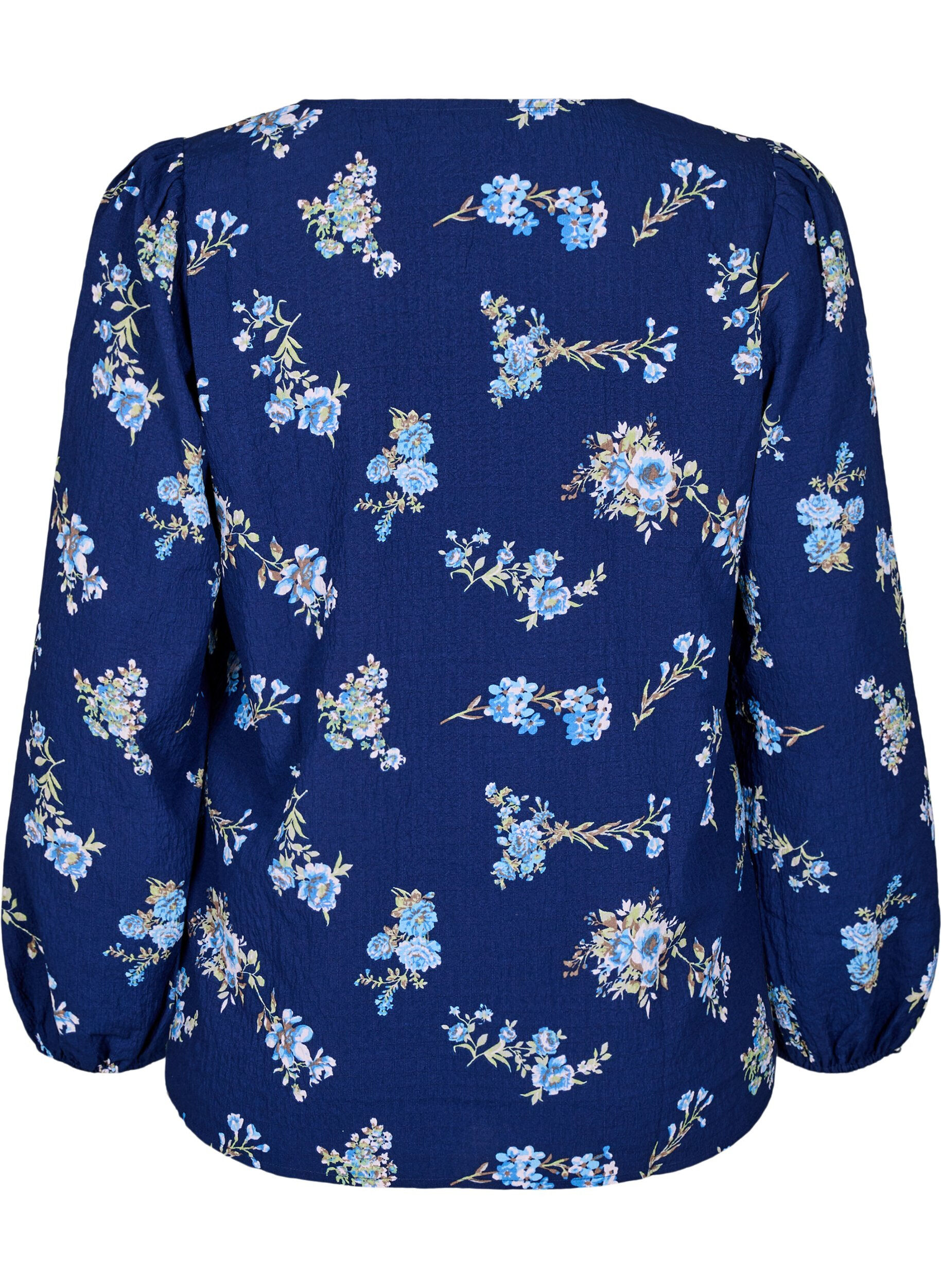 ZizziFLASH - Blouse met lange mouwen en kleine bloemen, Blue Flower, Packshot image number 1