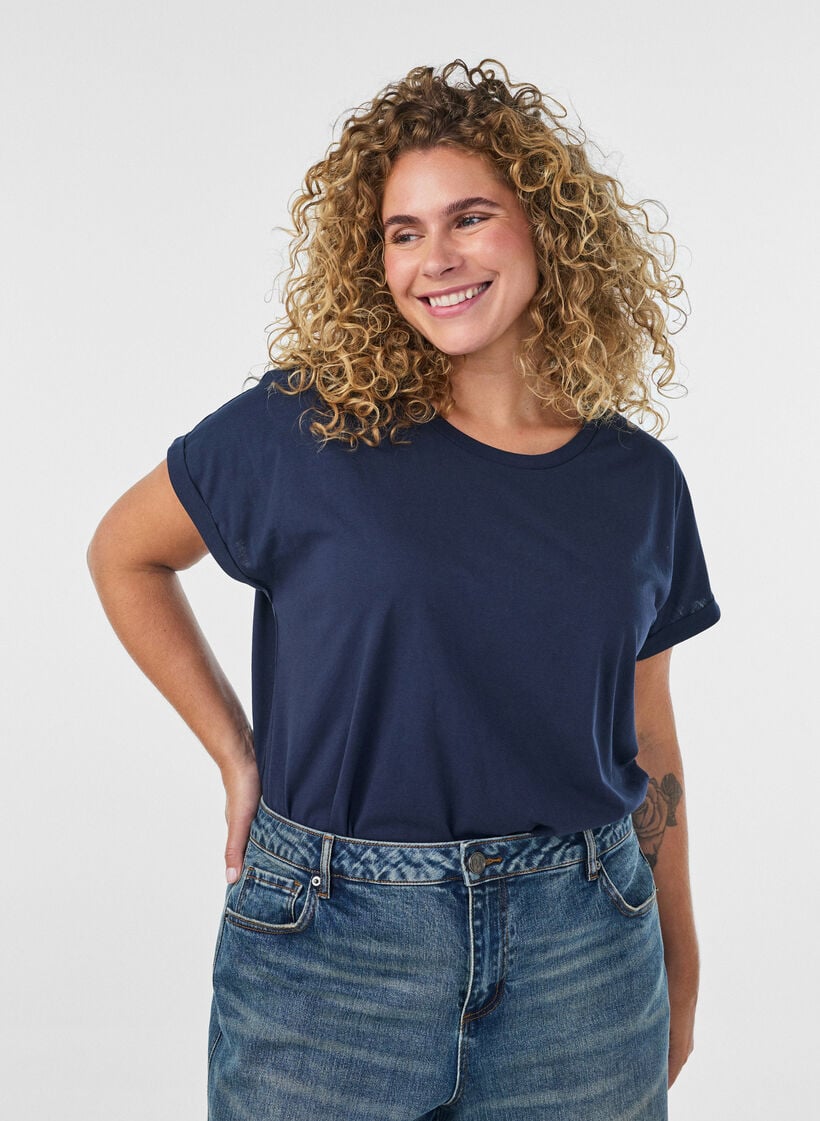 T-shirt met korte mouwen van katoenmix, Blauw, Model image number 0