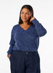 Jersey blouse met V-hals en lange mouwen, Blauw, Model image number 0
