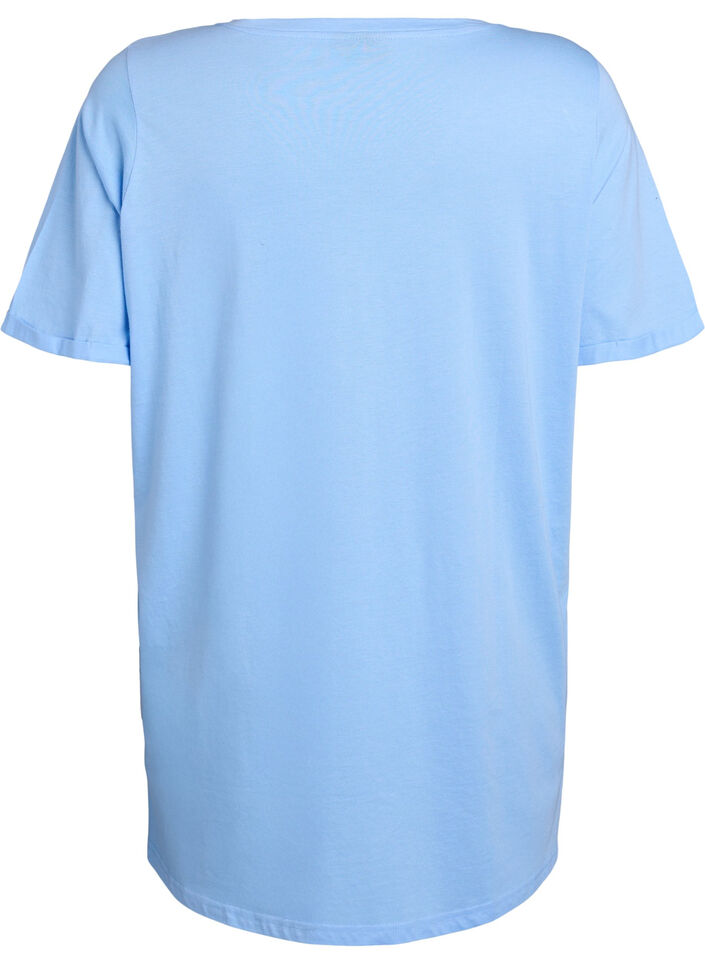 Enkelkleurig oversized T-shirt met V-hals, Blauw, Packshot image number 1