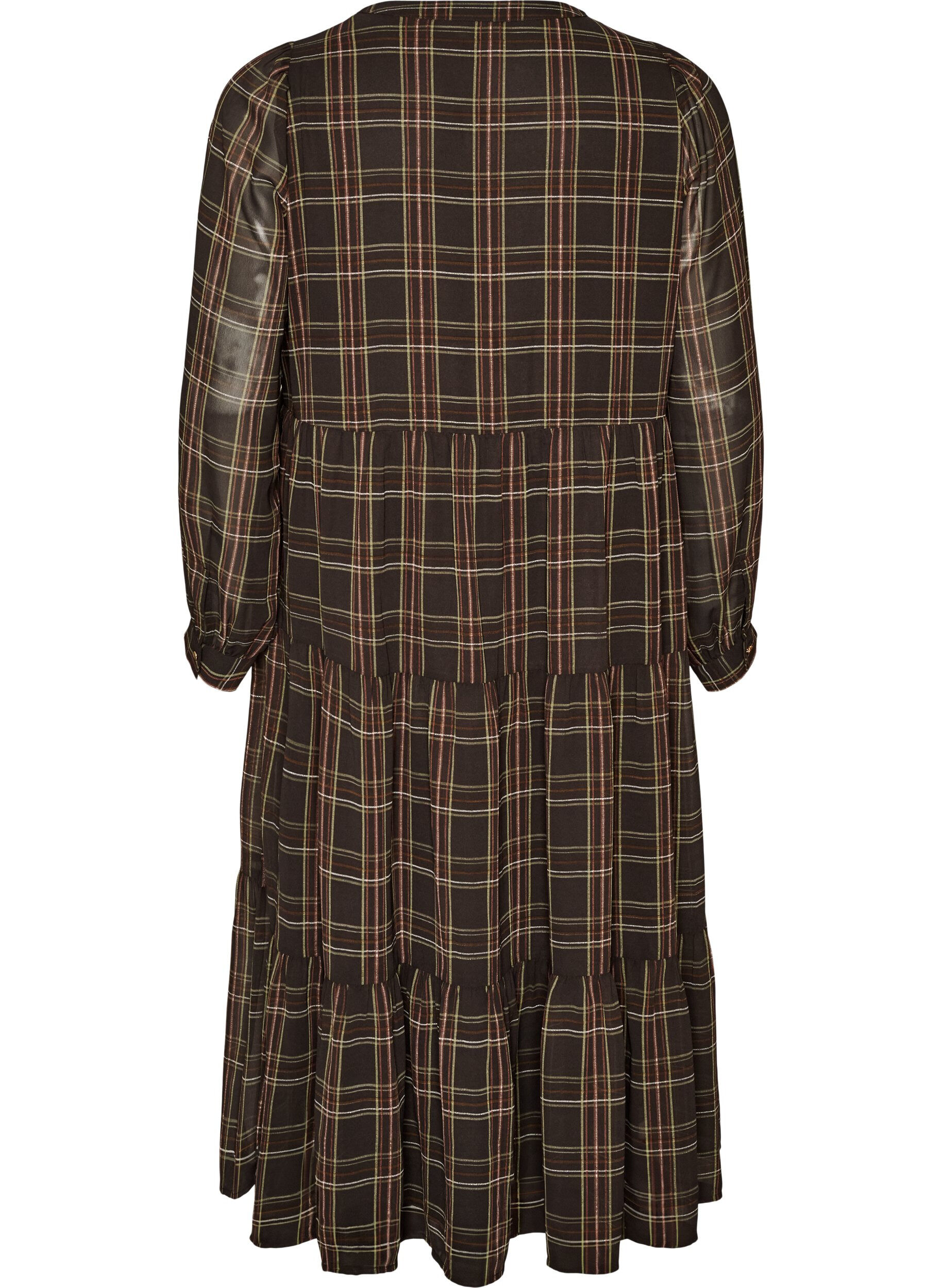 ZizziGecontroleerde midi-jurk met een rok in lagen, Bruin, Packshot image number 1