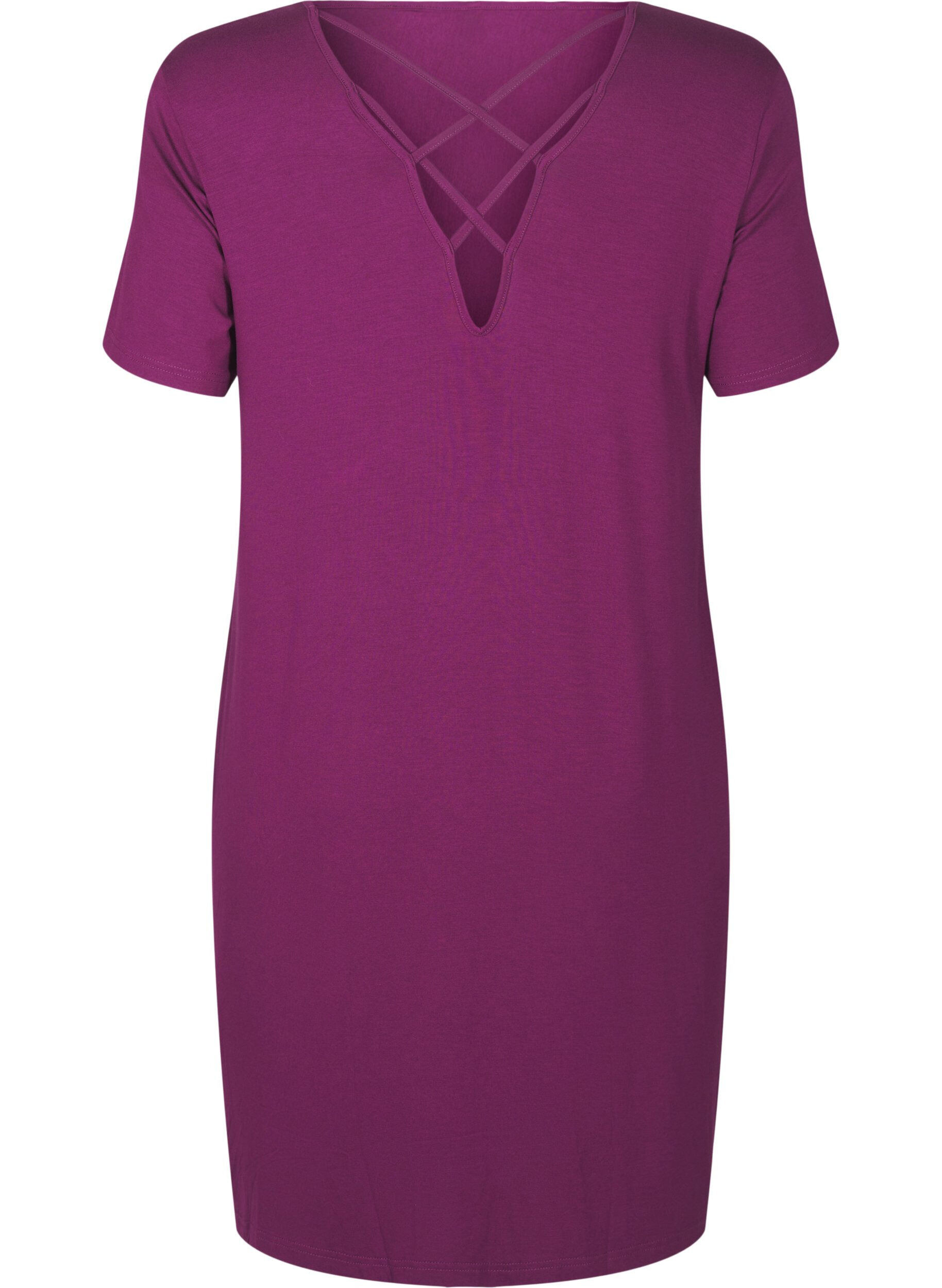 Zizzi Chemise de nuit en viscose &agrave; manches courtes avec d&eacute;tail au dos, Violet, Packshot image number 1